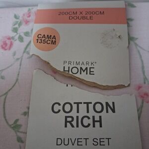 Primark Home Pink Floral Rose Double Duvet Set Cotton Rich 200x200cm New